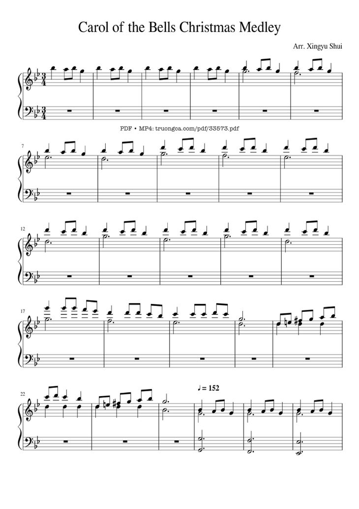 Page 1 of the piano sheet music PDF Piano - Carol of the Bells Christmas Medley Piano by Arr. Xingyu Shui