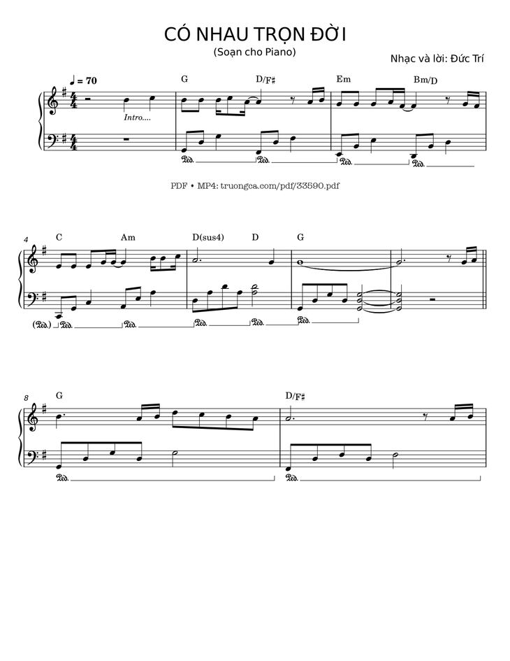 Page 1 of the piano sheet music PDF - Có nhau trọn đời Piano by Đức Trí