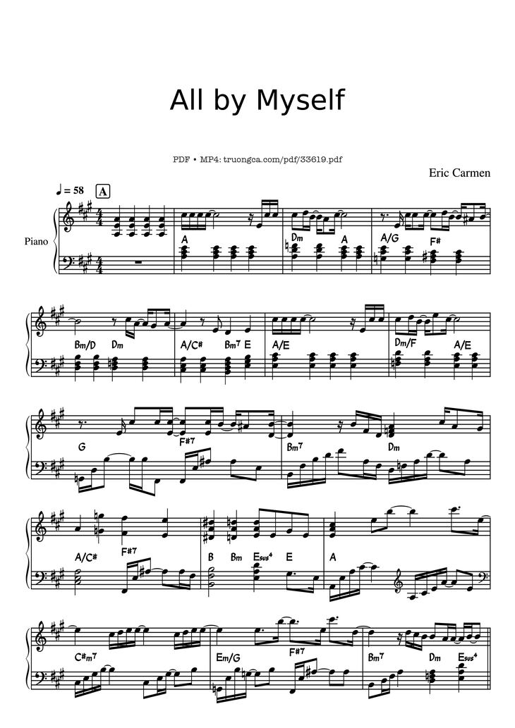 Page 1 of the piano sheet music PDF Piano - All by Myself Piano by Eric Carmen