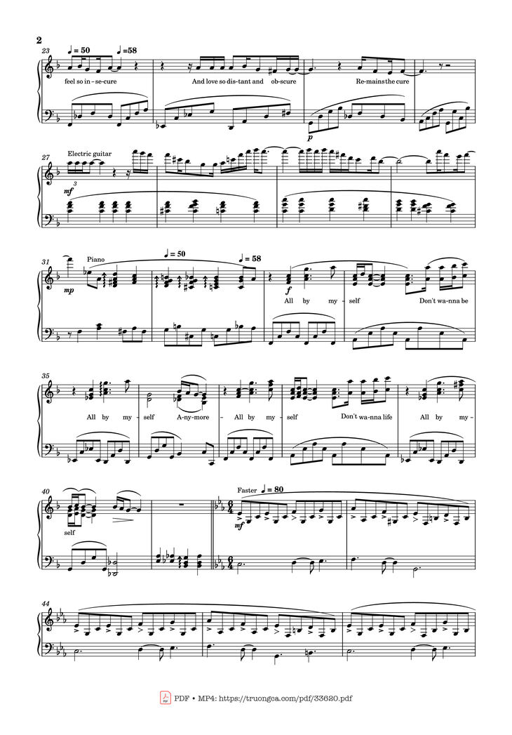 Page 2 of the piano sheet music PDF Piano - All by myself Piano by Celine Dion