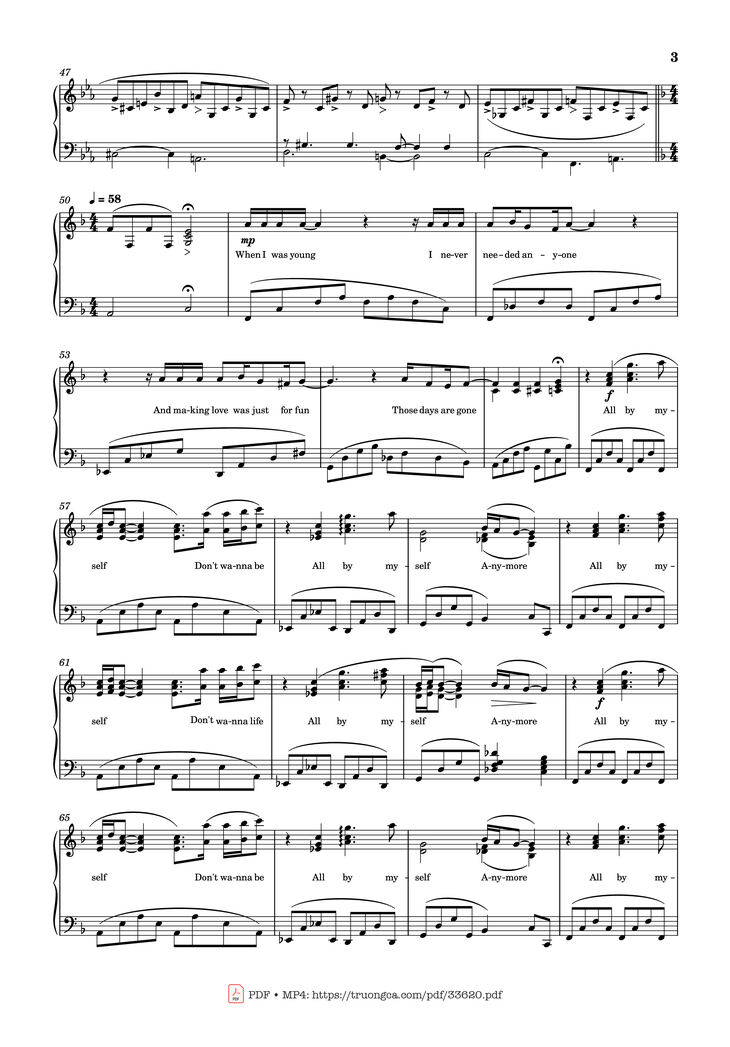 Page 3 of the piano sheet music PDF Piano - All by myself Piano by Celine Dion
