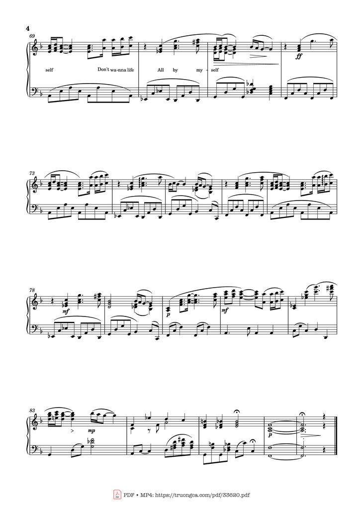 Page 4 of the piano sheet music PDF Piano - All by myself Piano by Celine Dion