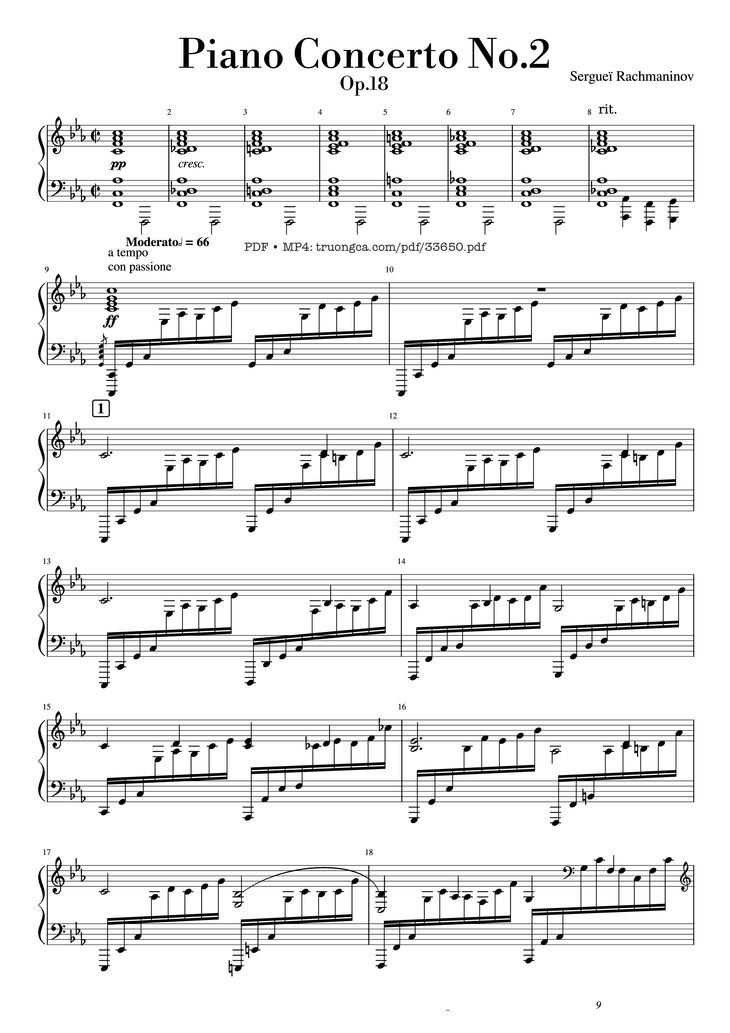 Page 1 of the piano sheet music PDF Piano - Piano Concerto No.2 Op.18 - Rachmaninov by Serguei Rachmaninoff