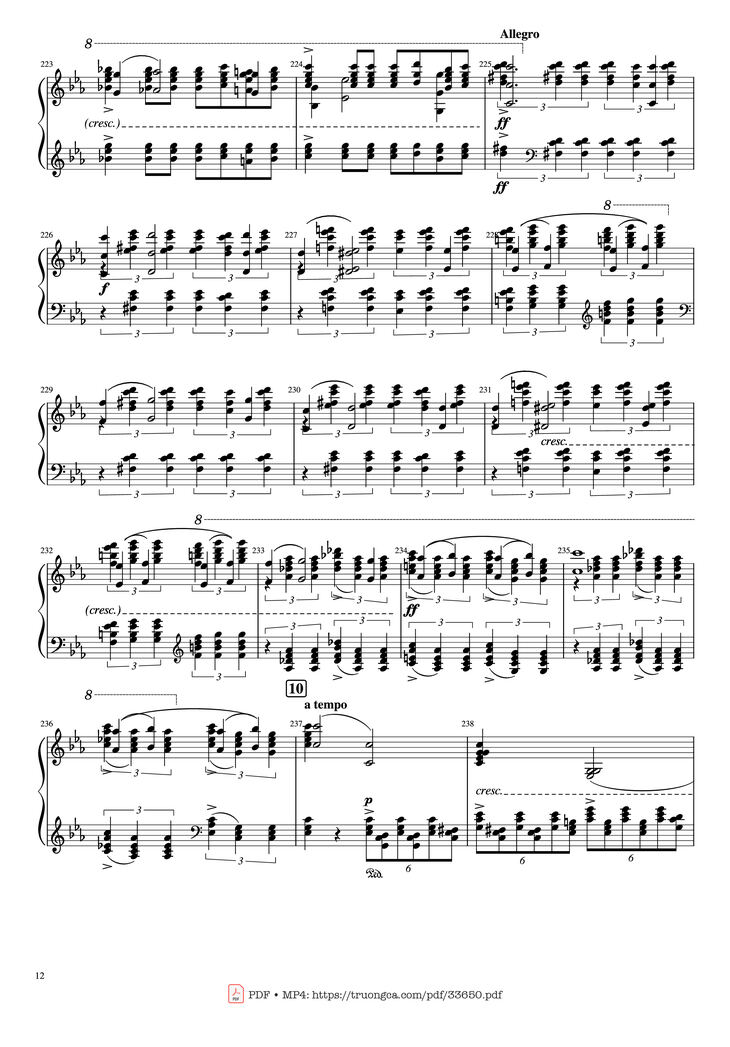 Page 12 of the piano sheet music PDF Piano - Piano Concerto No.2 Op.18 - Rachmaninov by Serguei Rachmaninoff