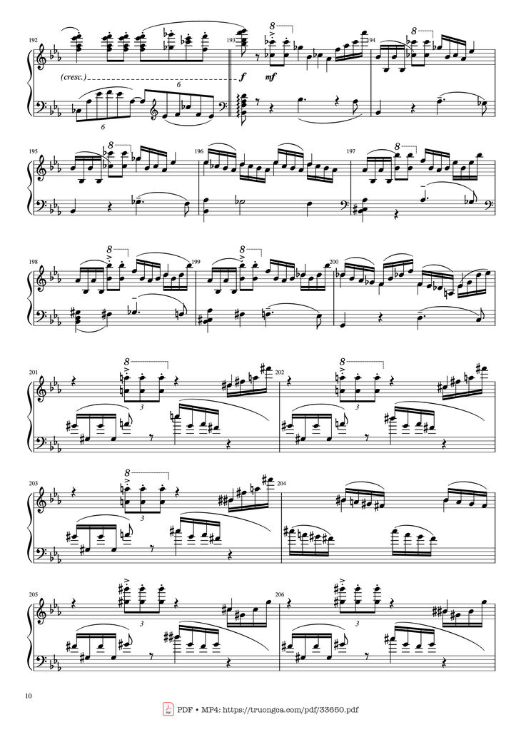 Page 10 of the piano sheet music PDF Piano - Piano Concerto No.2 Op.18 - Rachmaninov by Serguei Rachmaninoff