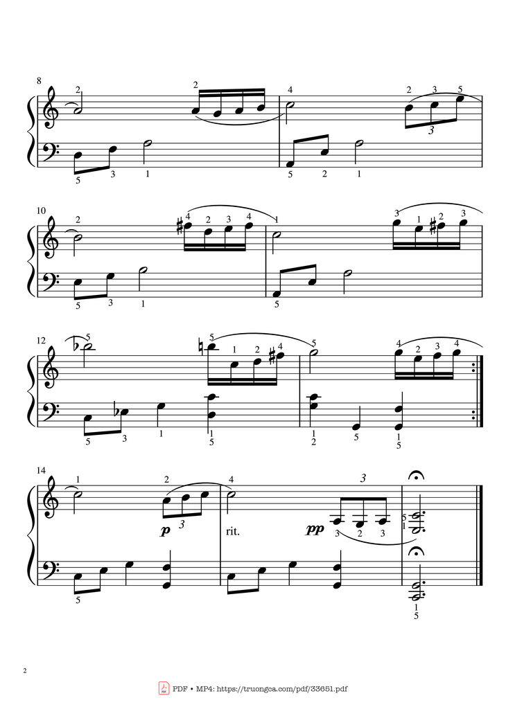 Page 2 of the piano sheet music PDF Piano - Rhapsody on a Theme of Paganini -18th Variation Piano (With Fingering) by S. Rachmaninov