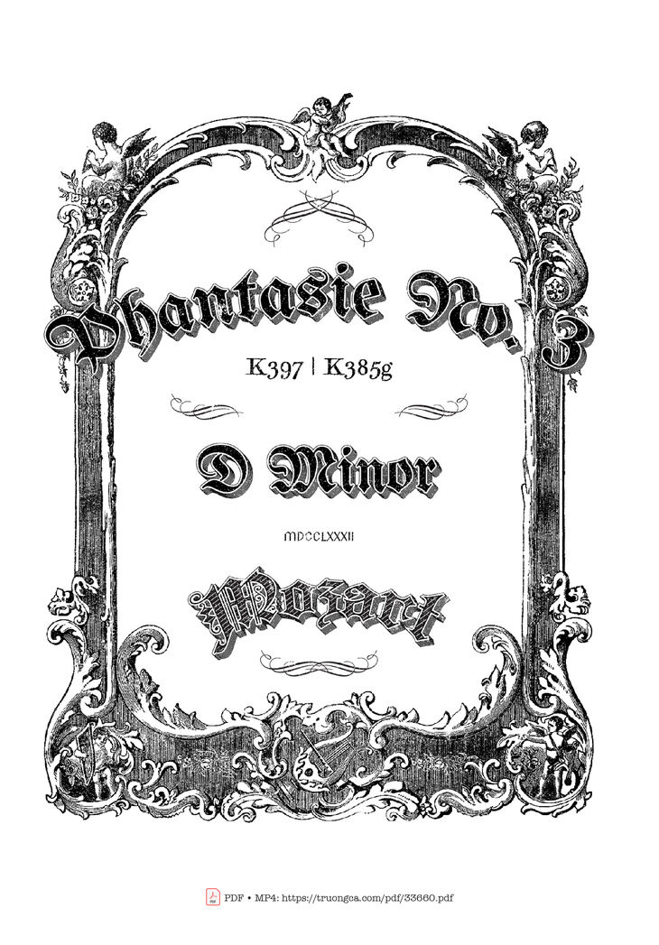 Page 1 of the piano sheet music PDF Piano - Phantasie No. 3 in D Minor K397 Piano by Wolfgang Amadeus Mozart