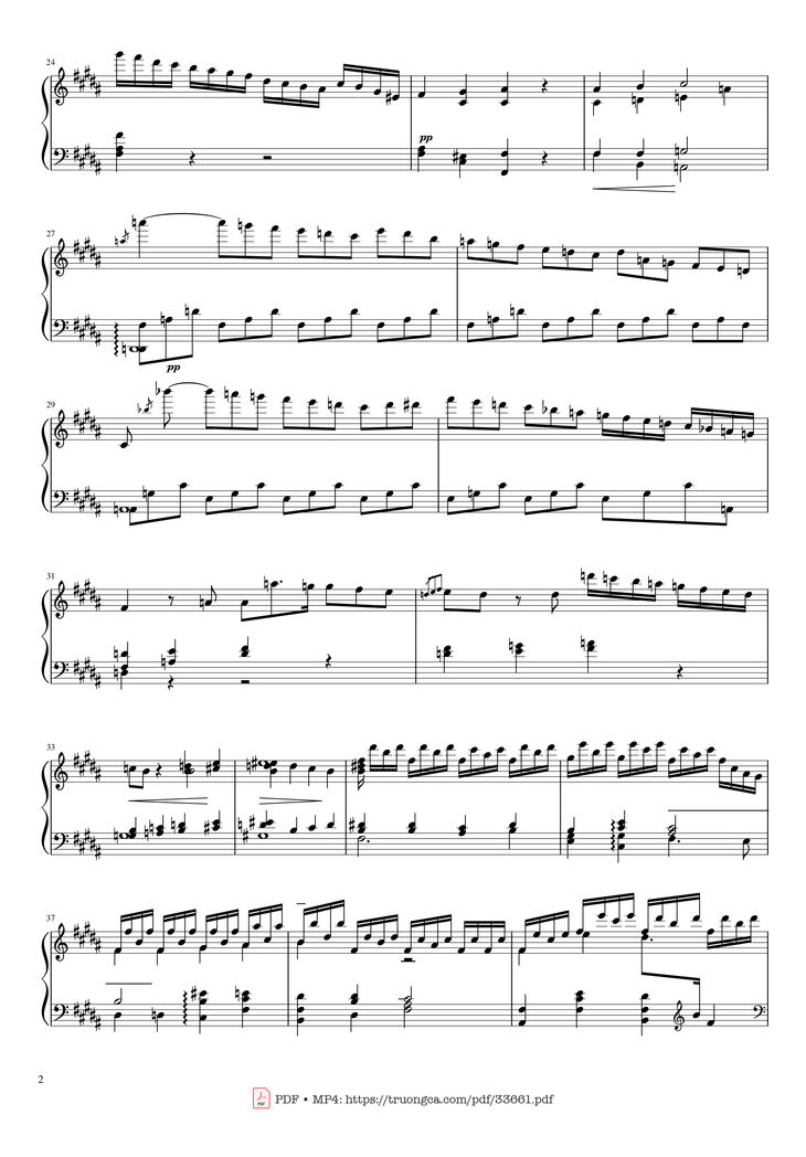 Page 2 of the piano sheet music PDF Piano - Adagio from Beethoven Emperor concerto No.5, Op.73 by Ludwig Van Beethoven