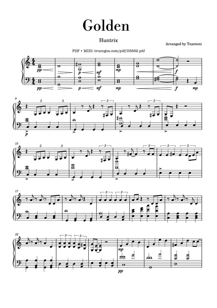 Page 1 of the piano sheet music PDF Piano - Golden Kpop Demon Hunters Piano by Arranged by Txantoni
