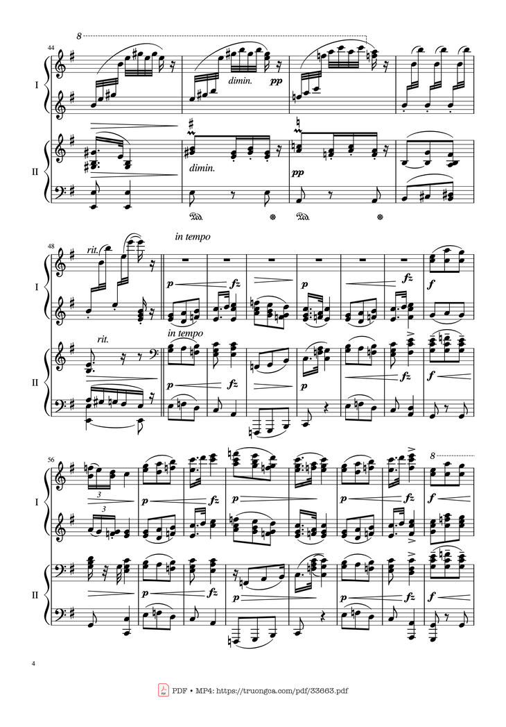 Page 4 of the piano sheet music PDF Piano - Slavonic Dances, Op.72 No.2 Piano Four Hand by Antonin Leopold Dvorak