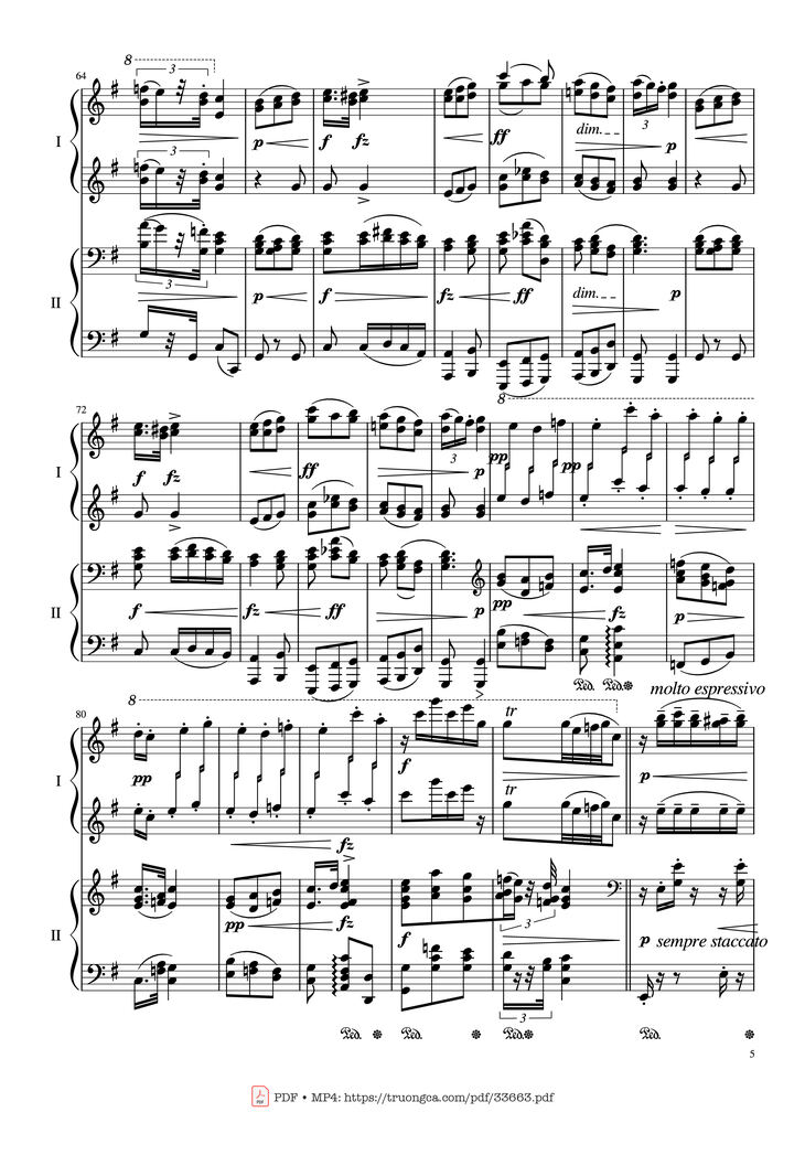 Page 5 of the piano sheet music PDF Piano - Slavonic Dances, Op.72 No.2 Piano Four Hand by Antonin Leopold Dvorak