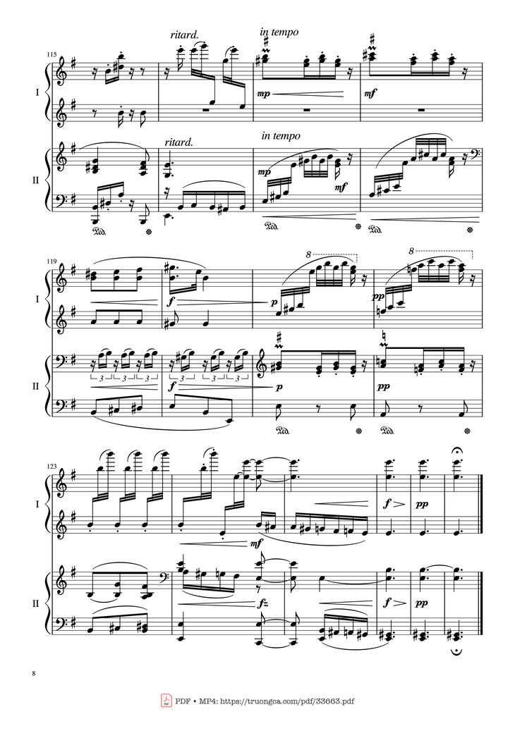 Page 8 of the piano sheet music PDF Piano - Slavonic Dances, Op.72 No.2 Piano Four Hand by Antonin Leopold Dvorak