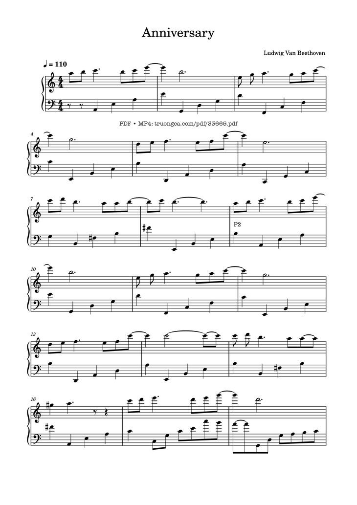 Page 1 of the piano sheet music PDF Piano - Anniversary Piano by Ludwig Van Beethoven