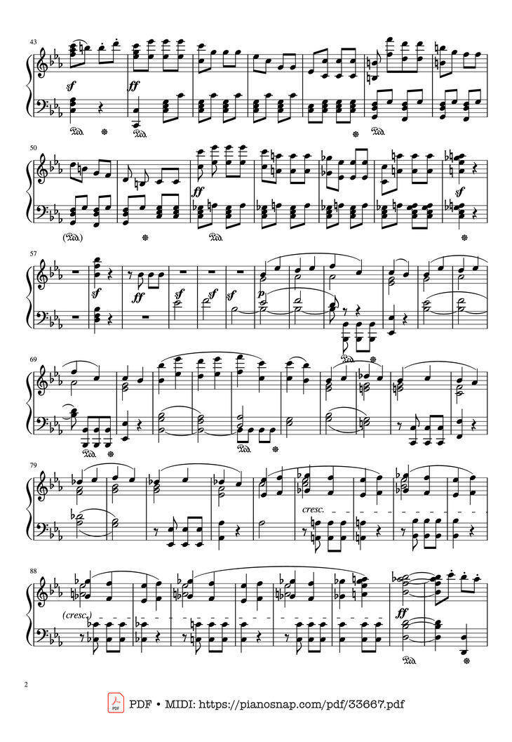 Page 2 of the piano sheet music PDF Piano - Beethoven Symphony No. 5 Piano (Advance) by Ludwig van Beethoven