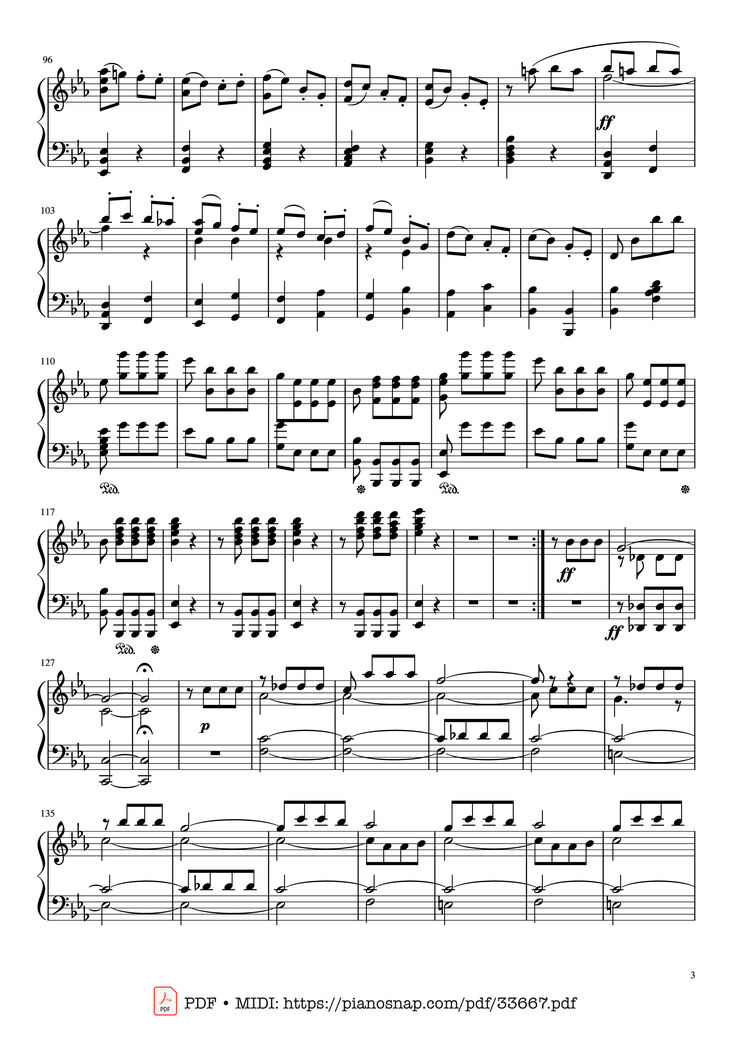 Page 3 of the piano sheet music PDF Piano - Beethoven Symphony No. 5 Piano (Advance) by Ludwig van Beethoven