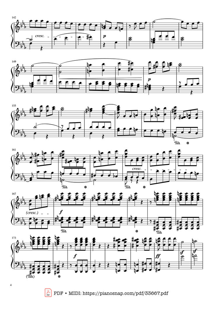 Page 4 of the piano sheet music PDF Piano - Beethoven Symphony No. 5 Piano (Advance) by Ludwig van Beethoven