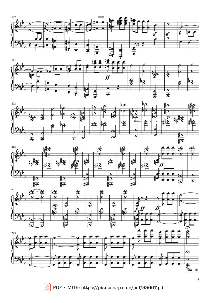 Page 5 of the piano sheet music PDF Piano - Beethoven Symphony No. 5 Piano (Advance) by Ludwig van Beethoven