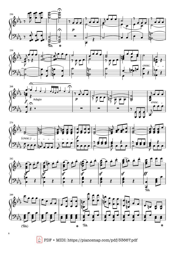 Page 6 of the piano sheet music PDF Piano - Beethoven Symphony No. 5 Piano (Advance) by Ludwig van Beethoven