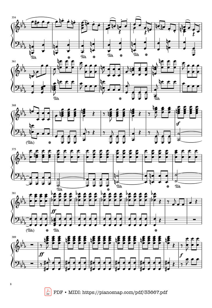 Page 8 of the piano sheet music PDF Piano - Beethoven Symphony No. 5 Piano (Advance) by Ludwig van Beethoven