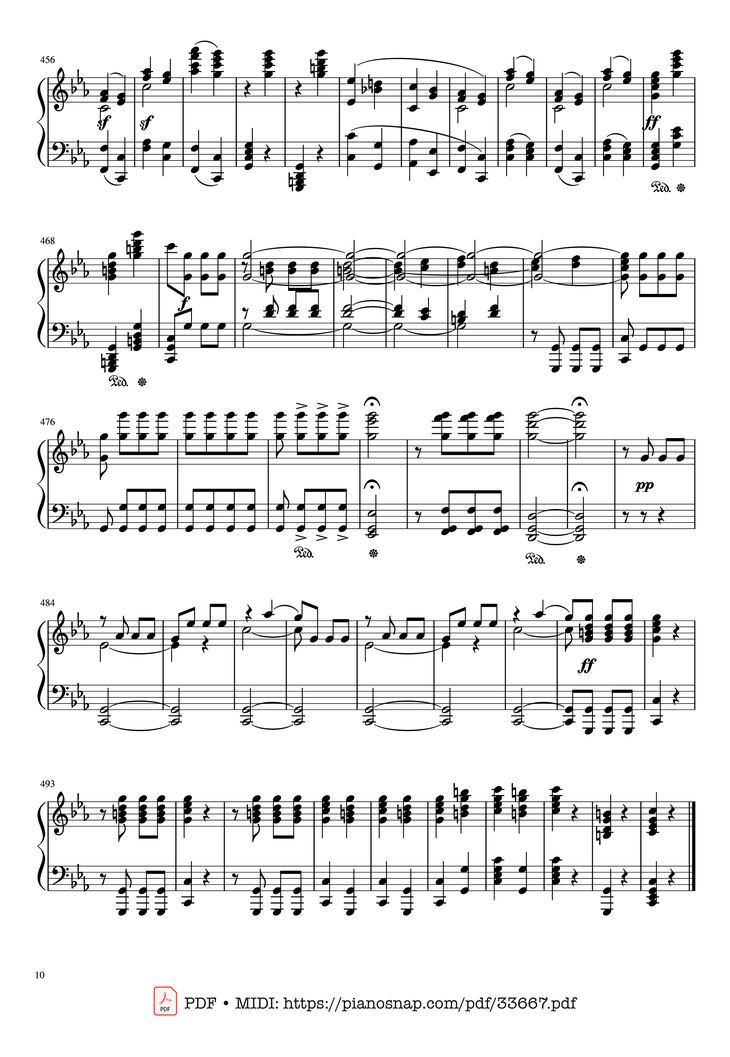 Page 10 of the piano sheet music PDF Piano - Beethoven Symphony No. 5 Piano (Advance) by Ludwig van Beethoven