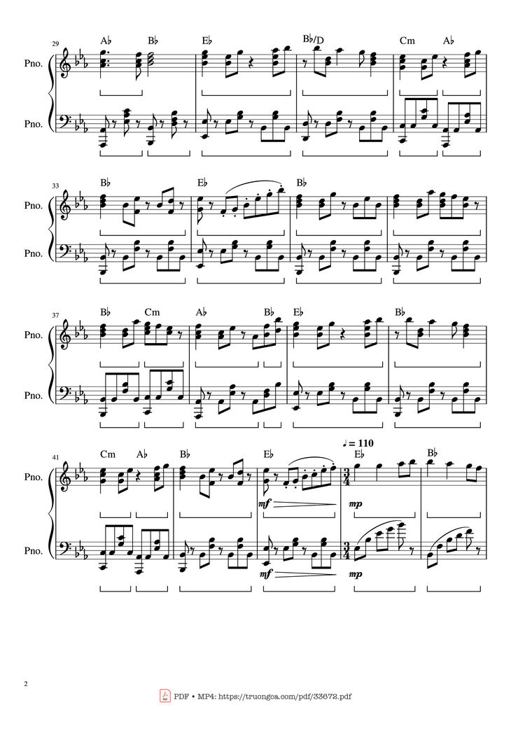Page 2 of the piano sheet music PDF Piano - Beethoven Ode To Joy Piano Arranged by Ludwig Van Beethoven