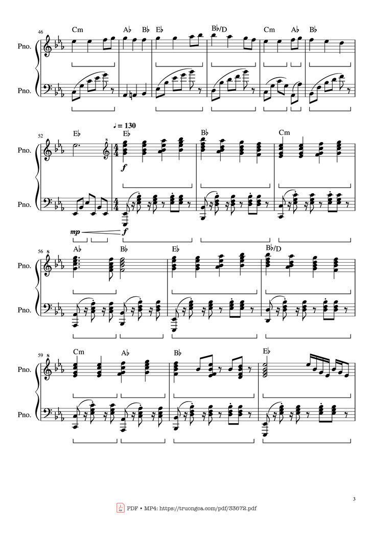 Page 3 of the piano sheet music PDF Piano - Beethoven Ode To Joy Piano Arranged by Ludwig Van Beethoven