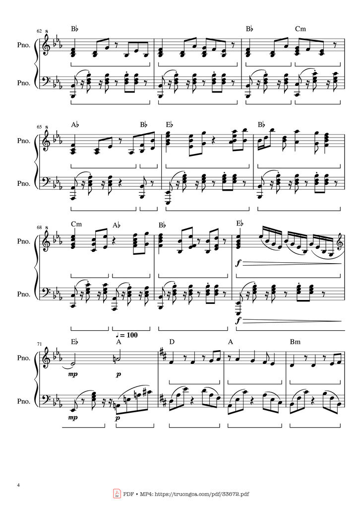 Page 4 of the piano sheet music PDF Piano - Beethoven Ode To Joy Piano Arranged by Ludwig Van Beethoven
