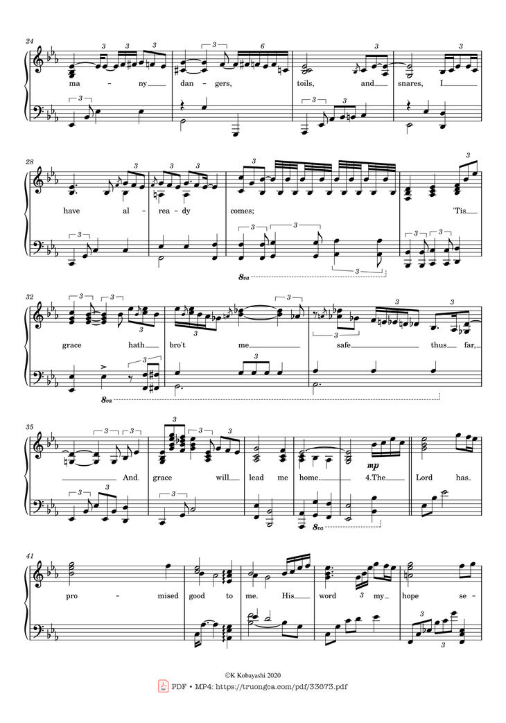 Page 2 of the piano sheet music PDF Piano - Amazing Grace by John Newton