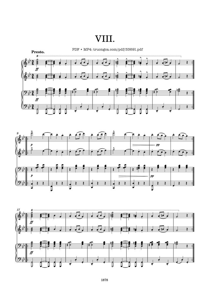 Page 1 of the piano sheet music PDF Piano - Slavonic Dances Op. 46 No. 8 Piano Four Hands by Antonin Leopold Dvorak