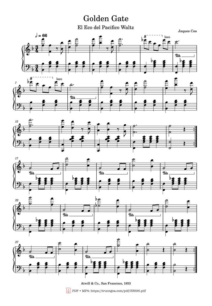 Page 1 of the piano sheet music PDF Piano - Golden Gate Piano by Jaques Coo