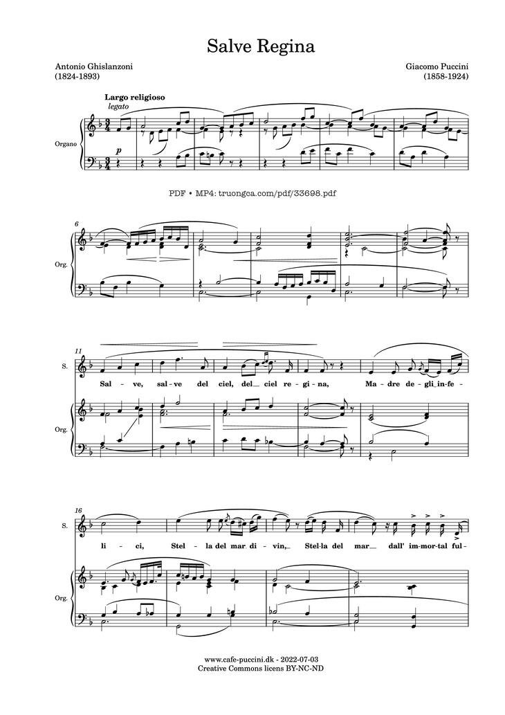 Page 1 of the piano sheet music PDF - Salve Regina by Giacomo Puccini