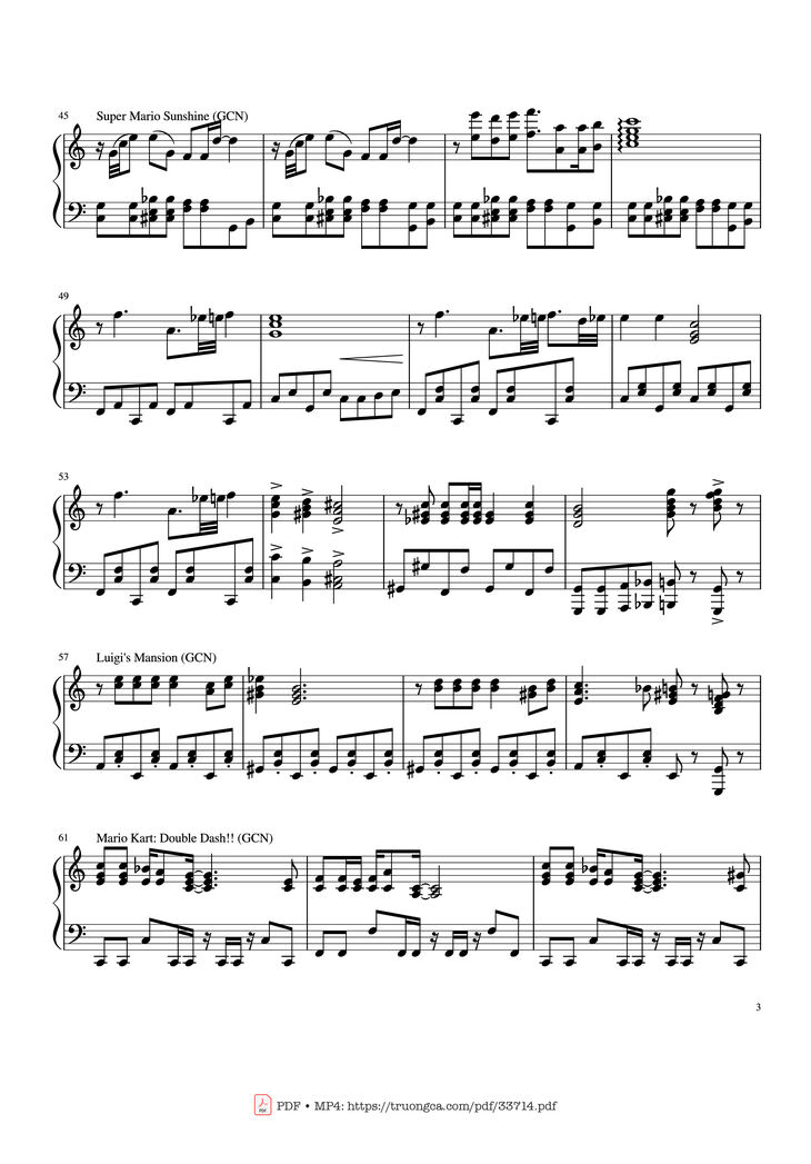 Page 3 of the piano sheet music PDF - Mario Medley Piano by Koji Kondo