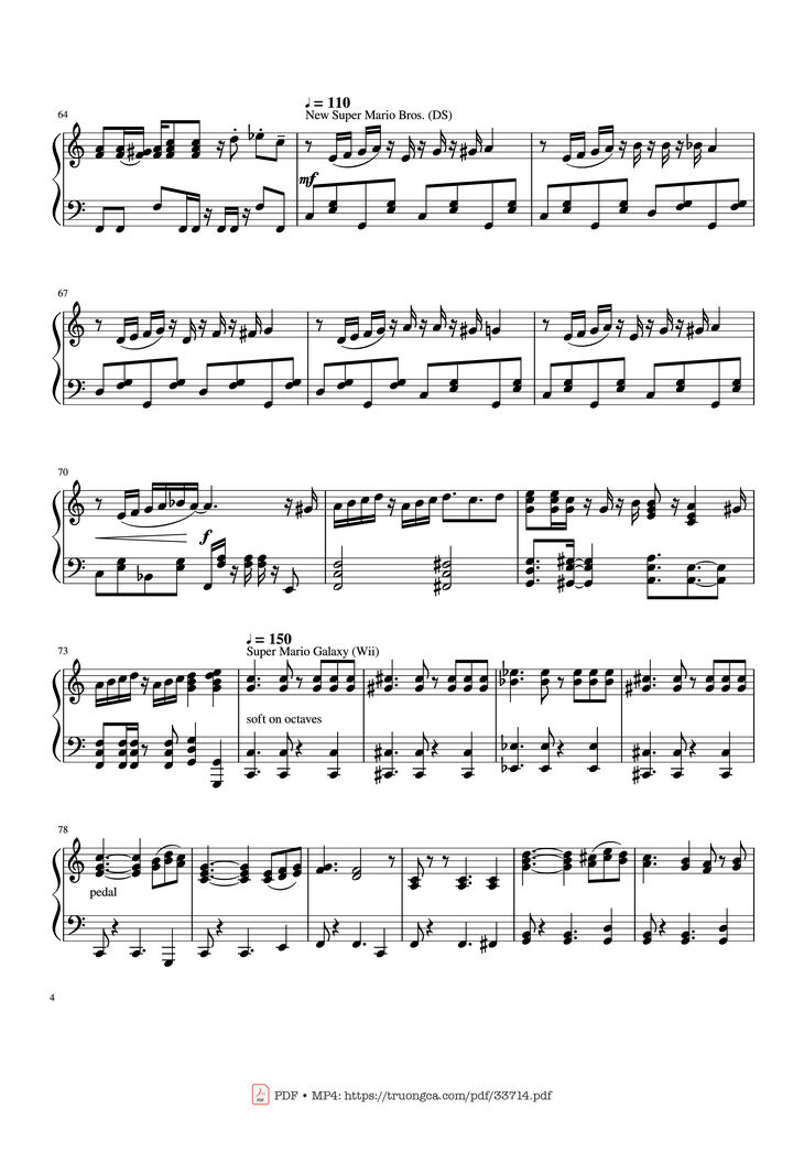 Page 4 of the piano sheet music PDF - Mario Medley Piano by Koji Kondo