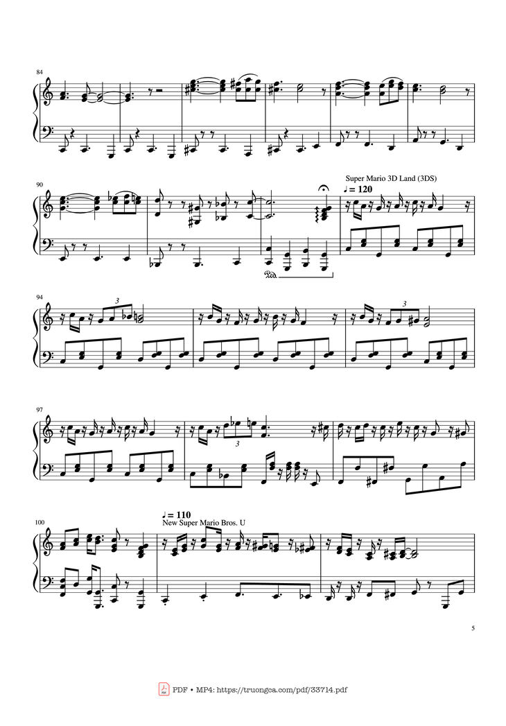 Page 5 of the piano sheet music PDF - Mario Medley Piano by Koji Kondo