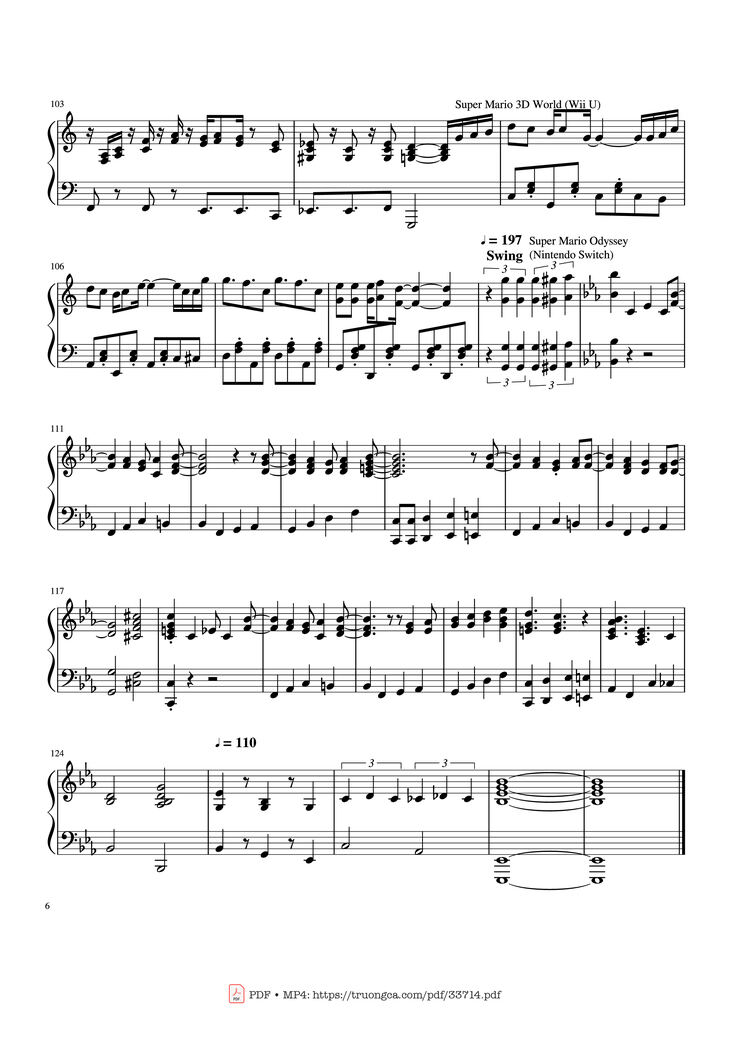 Page 6 of the piano sheet music PDF - Mario Medley Piano by Koji Kondo