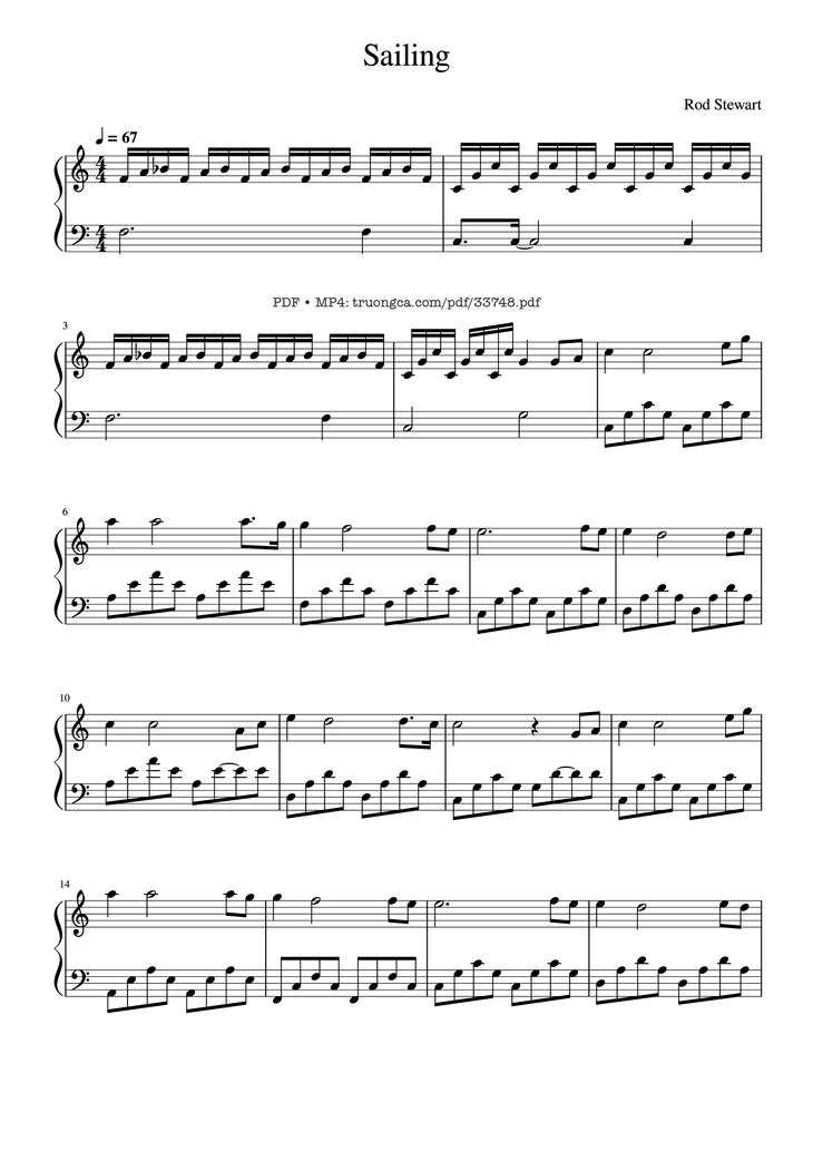 Page 1 of the piano sheet music PDF Piano - Sailing Piano by Rod Stewart