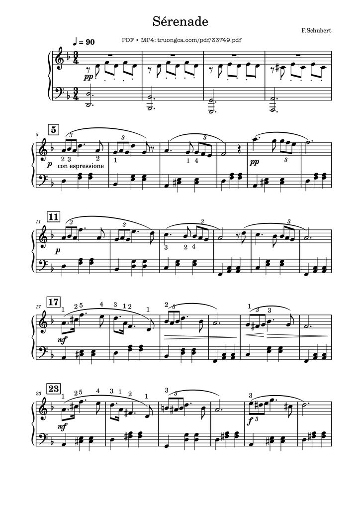 Page 1 of the piano sheet music PDF Piano - Sérenade Piano EASY by Franz Schubert