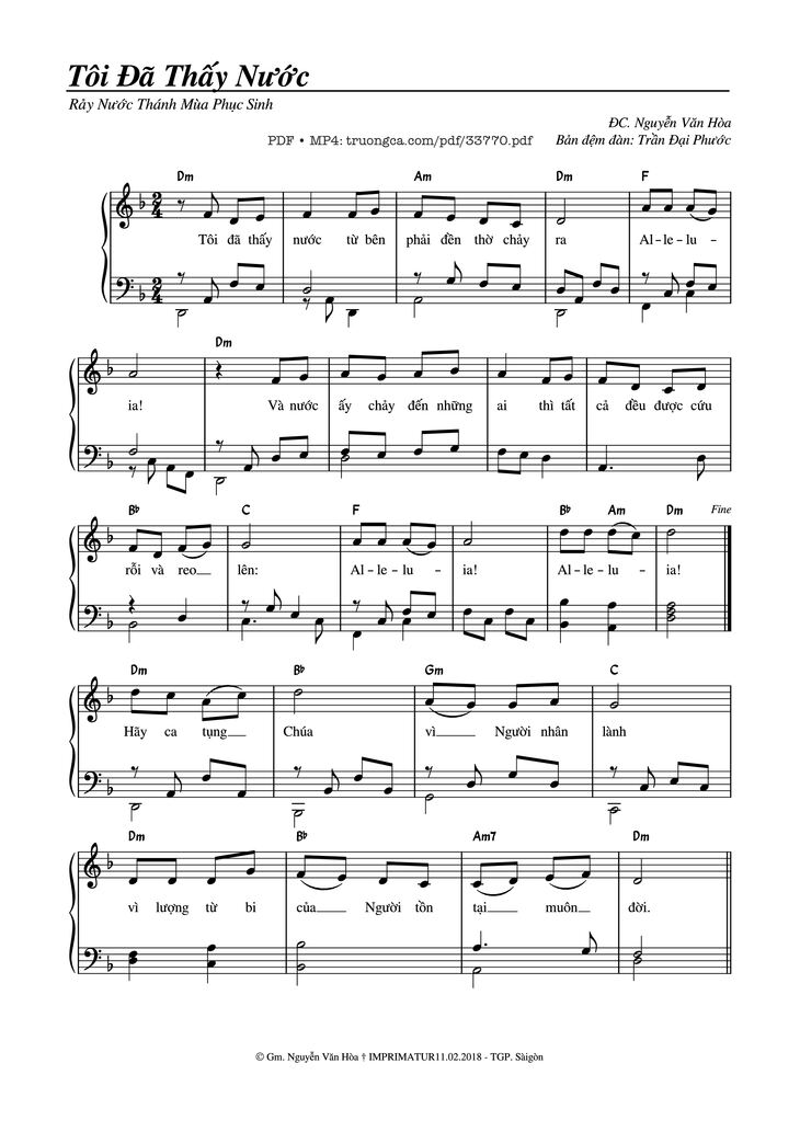 Page 1 of the piano sheet music PDF - Tôi Đã Thấy Nước Piano by ĐGM. Nguyễn Văn Hòa
