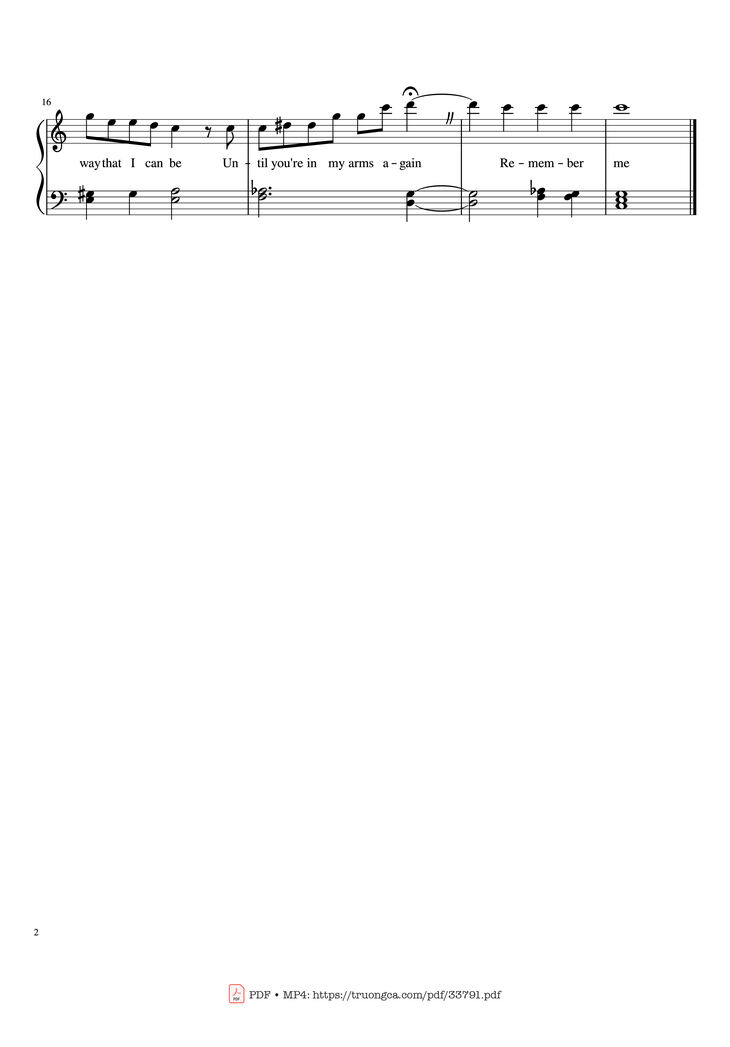 Page 2 of the piano sheet music PDF Piano - Remember Me Piano by Robert Lopez