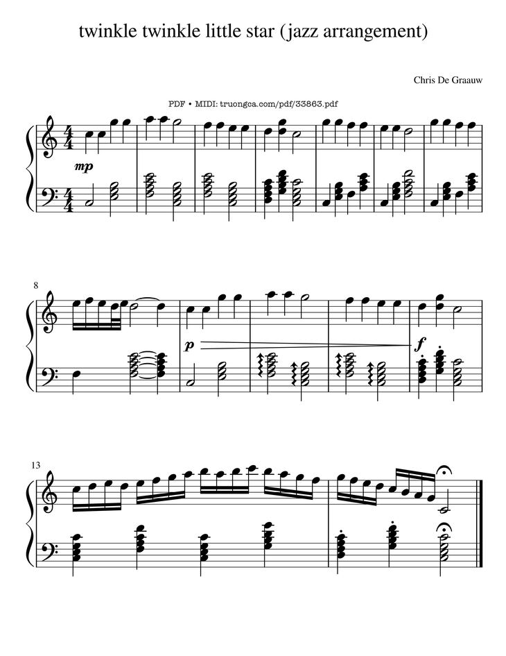 Page 1 of the piano sheet music PDF - Twinkle twinkle little star (jazz Piano) by Wolfgang Amadeus Mozart