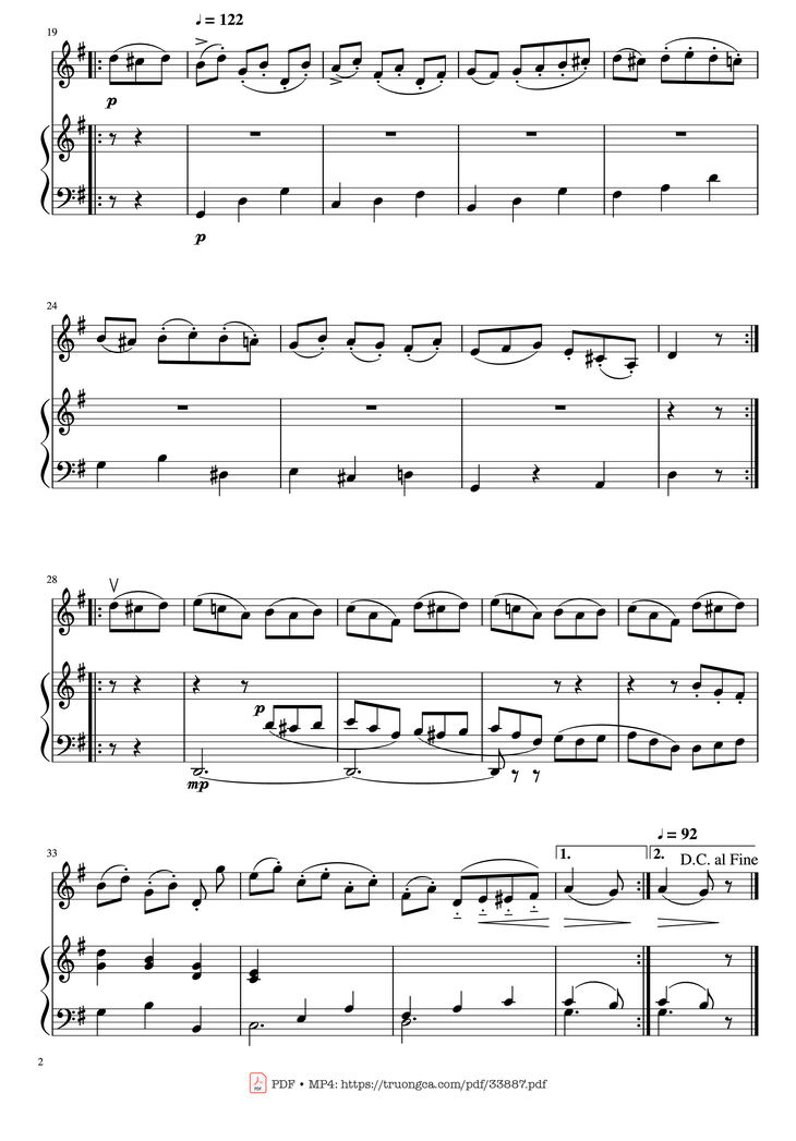 Page 2 of the piano sheet music PDF Piano - Beethoven Minuet in G - Violin & Piano by Ludwig van Beethoven