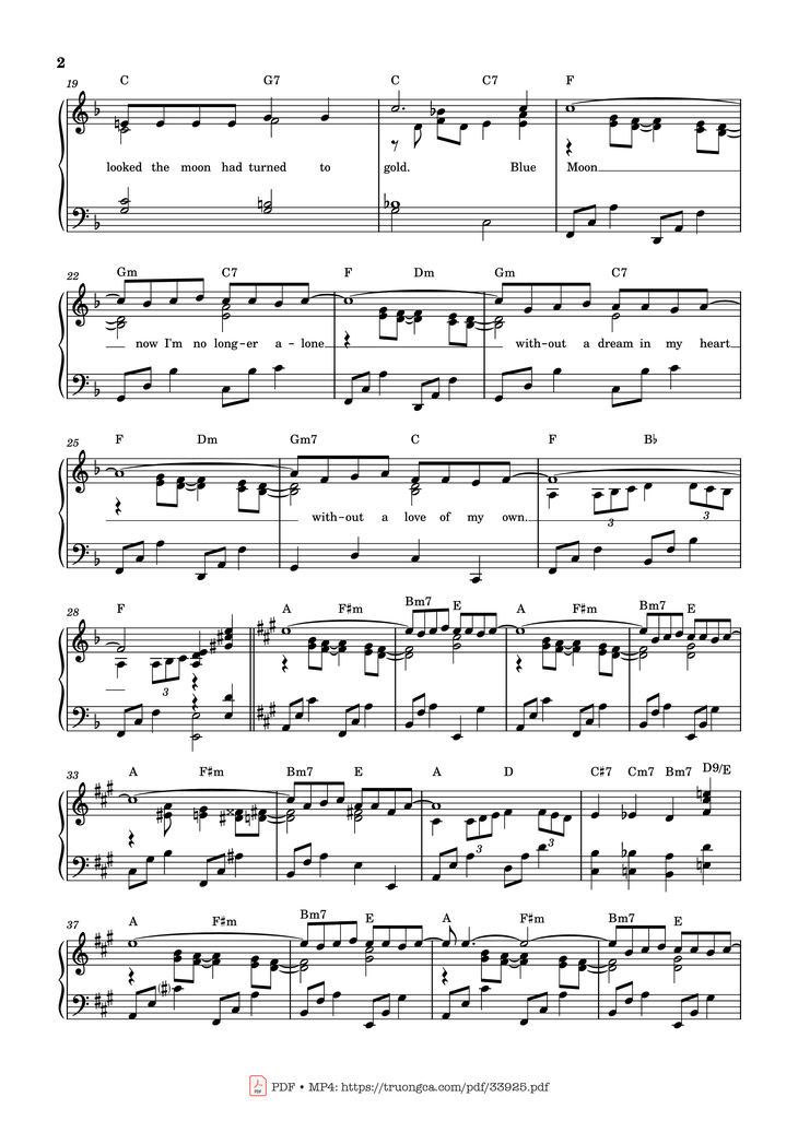Page 2 of the piano sheet music PDF Piano - Blue moon Piano by Richard Rodgers