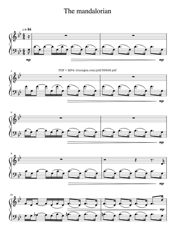 Page 1 of the piano sheet music PDF Piano - The Mandalorian Main Theme Star Wars (Easy) Piano by Ludwig Goransson