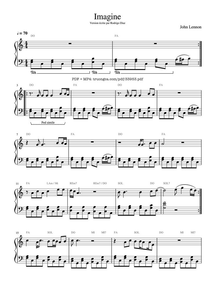 Page 1 of the piano sheet music PDF - Imagine - John Lennon Piano Easy by 