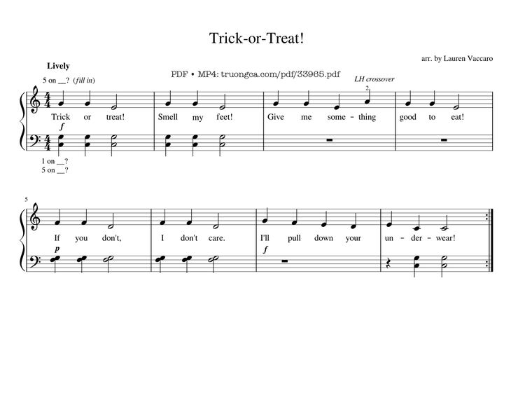 Page 1 of the piano sheet music PDF - Trick Or Treat Piano Easy by Vaccar0pian0