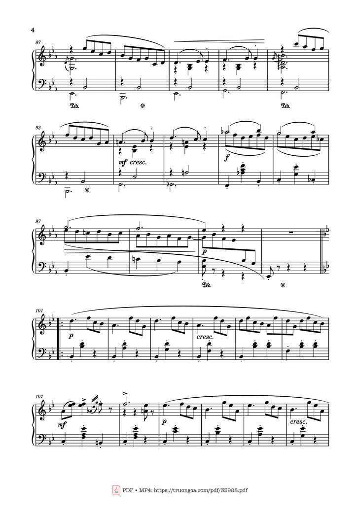 Page 4 of the piano sheet music PDF Piano - Valse Caressante in E♭ Major Piano by Ottorino Respighi