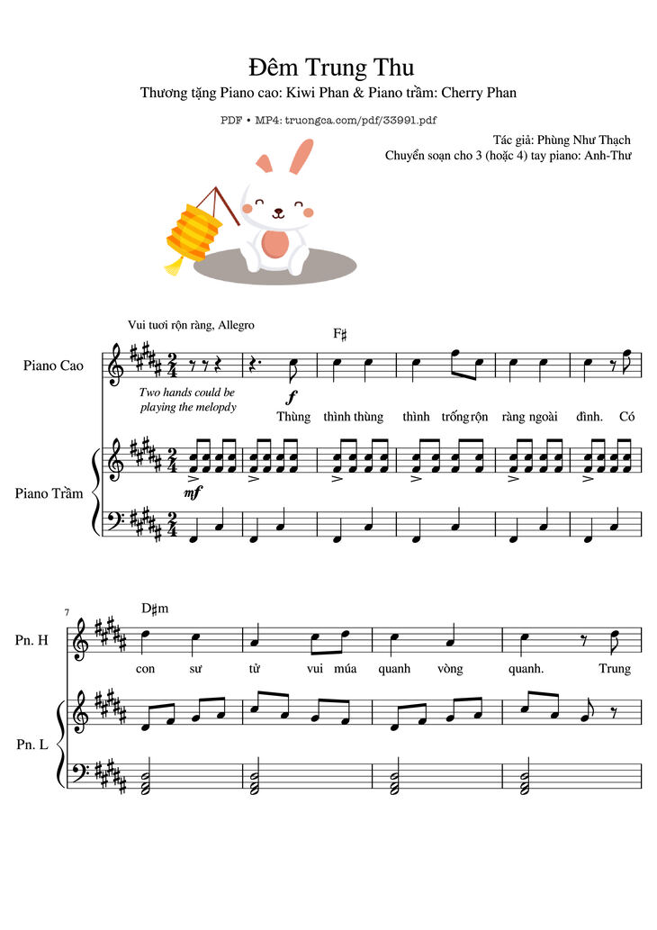 Page 1 of the piano sheet music PDF Piano - Đêm Trung Thu 2 Piano (duet) by Phùng Như Thạch