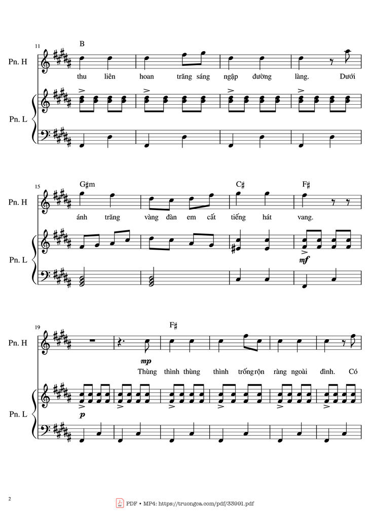 Page 2 of the piano sheet music PDF Piano - Đêm Trung Thu 2 Piano (duet) by Phùng Như Thạch