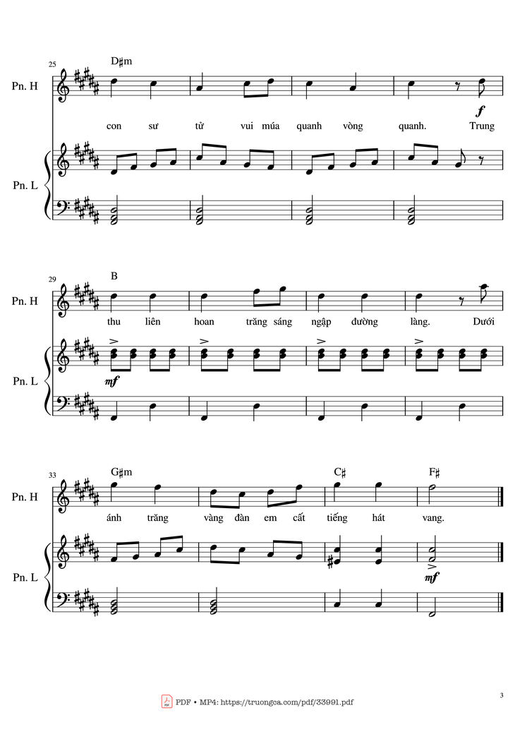 Page 3 of the piano sheet music PDF Piano - Đêm Trung Thu 2 Piano (duet) by Phùng Như Thạch