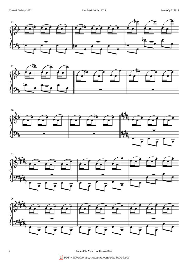 Page 2 of the piano sheet music PDF Piano - Etude Op.25 No.3 (The Knight) Piano EASY by Frederic Chopin